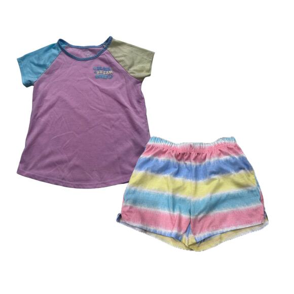 Wonder Nation Girls Pastel Color Block Pajama Set - M (7/8) - Picture 2 of 8